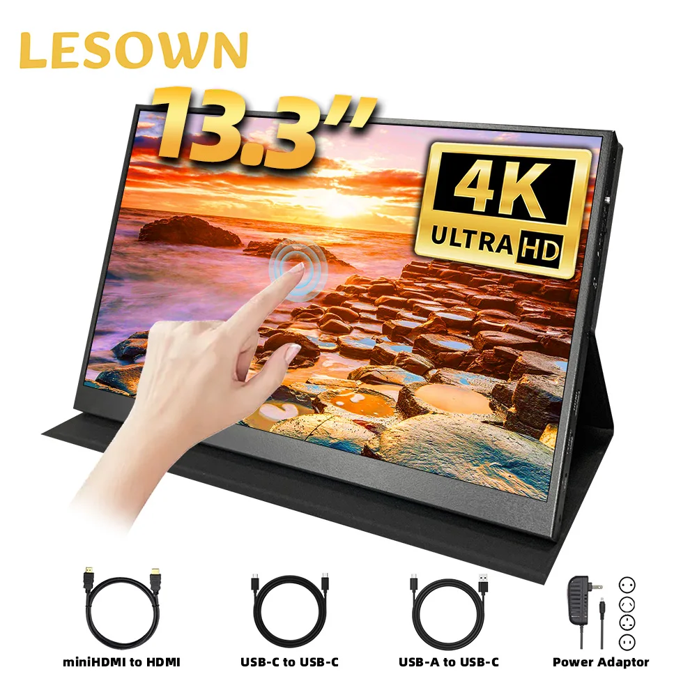 

LESOWN 13.3 inch 4K Portable Monitor 2.5K Touch Screen Type-C HDMI Widescreen Secondary External Display for Smartphone Computer
