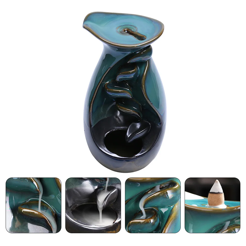 

Backflow Incense Burner Holder Artistic Simulated Vase Ceramic Censer Decorative Home Bedroom Desktop Ornament