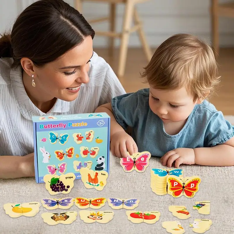 لغز الأبجدية الخشبية الحيوانات الخشبية التعليمية بانوراما المهارات الحركية الدقيقة تعلم الأبجدية لغز للأطفال 3 سنوات رياض الأطفال