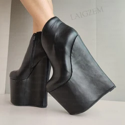 LAIGZEM stivaletti da donna piattaforma punta tonda 20CM tacchi alti stivali con cerniera laterale aumento dell'altezza scarpe donna taglia grande 39 41 45 48