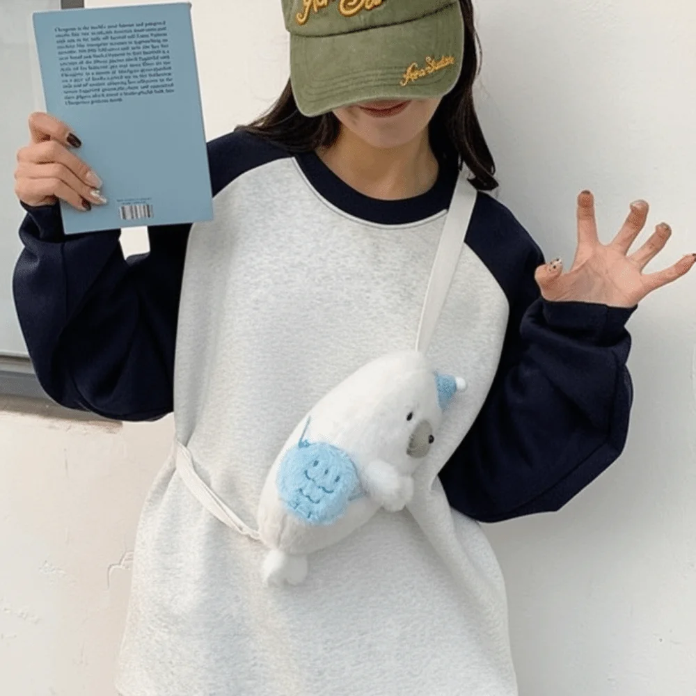 

Cute Soft Seal Shoulder Pouch Adjustable Straps PP Cotton Cartoon Seal Handbag Lightweight White Crossbody Bag Gifts