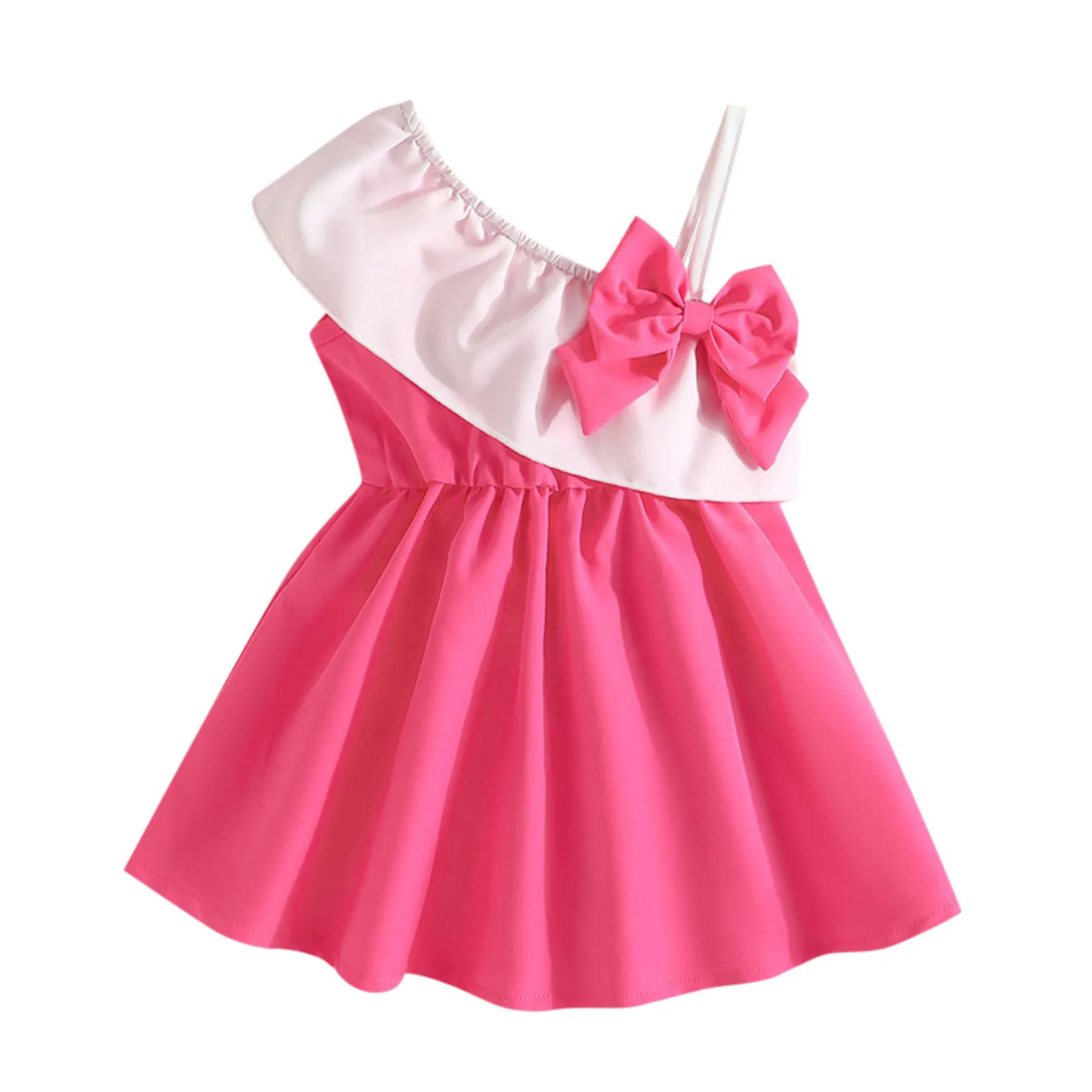 Summer Dresses For Kids Girls 1-5 Years One Shoulder Ruffles Bowknot Party Dress Toddler Princess Dress Children Clothing Girls