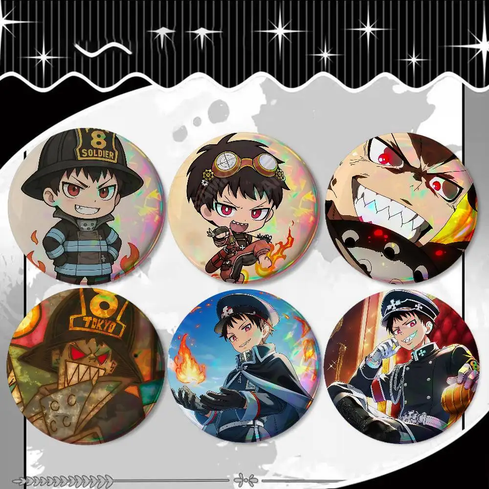 Cartoon Shinra Kusakabe For Badge Fashion Laser Holographic Effect Badge Custom Design Metal Lapel Pin Brooch For Backpack Decor