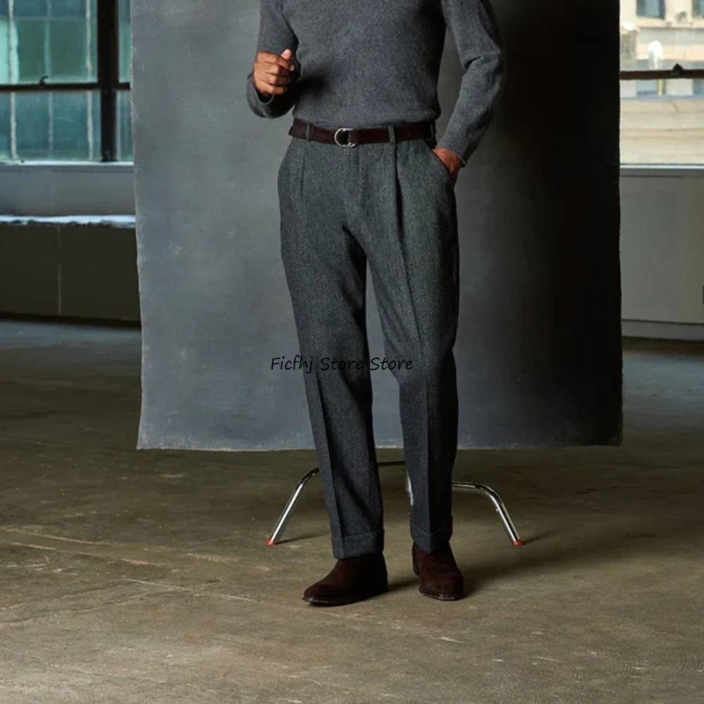 

Men's Herringbone Trousers Straight Pants for Man Vintage Solid Color Trousers Business Casual Work Trouser Tailoring Classic