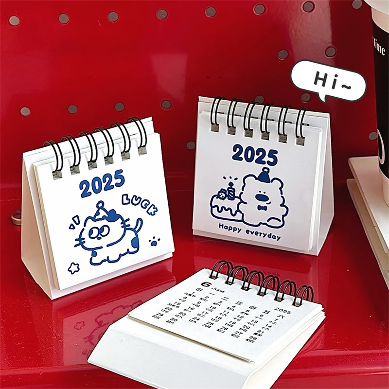 Mini Cartoon Desktop Calendar, Gato, Cão, Urso, Agenda Anual Organizador, Programação Diária, Table Planner, Decoração