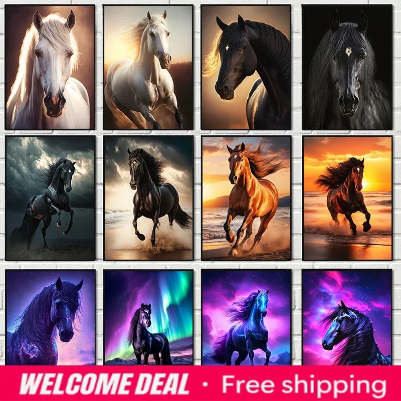 2026  Black and White Wild Horses Canvas Paintings on The Wall Art Posters Prints Wall Picture Modern Animals Art Room Decor