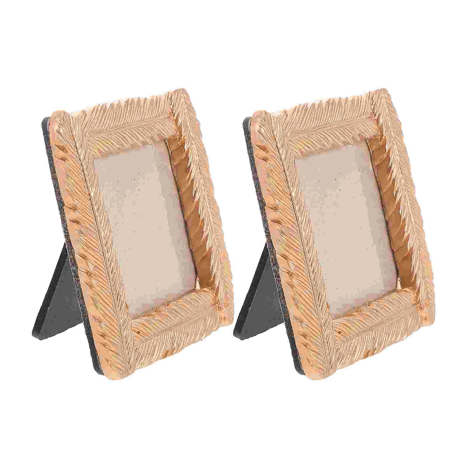 2 Pcs Photo Folder Small Frame Picture Frames Gold Table Decor Wedding Square 3x3 Desktop