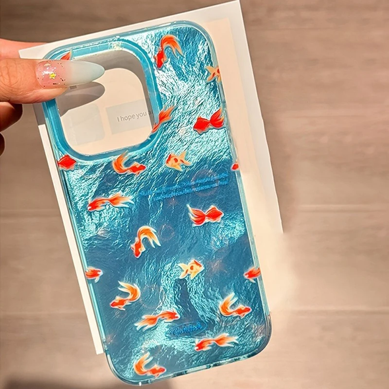 Hot Blue Ocean Red Carp Vortex Pattern Phone Case for IPhone 16 15 14 13 12 11 Mini Pro Max X XSMax 8 Plus Glacier Pattern Cover