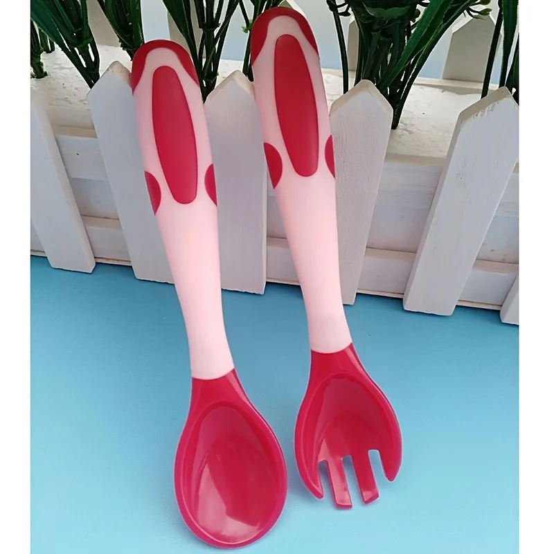 طقم ملاعق شوكة للأطفال مكون من قطعتين مع علبة، شوك وملاعق متغيرة الألوان، مجموعة شوكة ملعقة تويست قابلة للانحناء #3