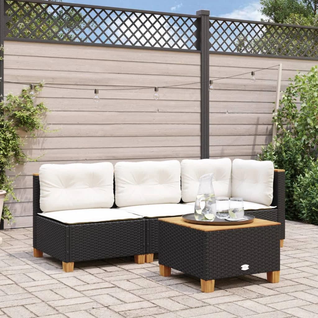 Gartentisch Schwarz 55x55x36 cm Poly Rattan Akazienholz