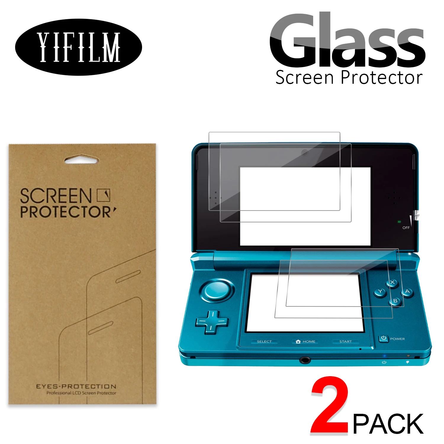 Protetor de tela à prova de explosão, 2 peças, para nintendo 3ds hd, console de jogos em pet transparente, à prova d'água, película protetora de tela