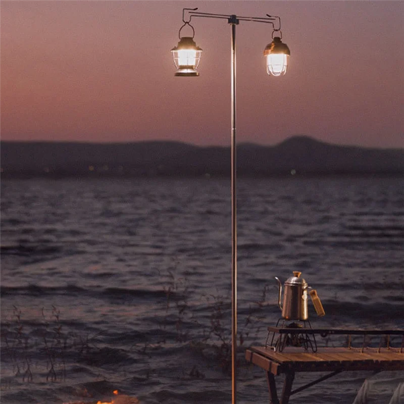 Classy-Shinetrip Light Pole Portable Wood Color Aluminum Alloy Outdoor Camping Picnic Fishing BBQ Lantern Stand