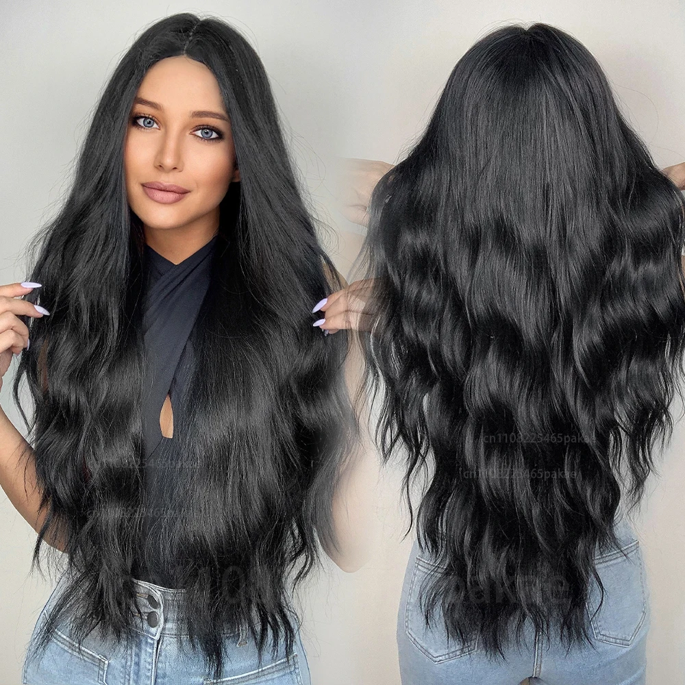 

LaceNew black Lace wig high-temperature silk wig Wave Plucked Loose for women of any skin color Front Human Hair Wig 28 inch