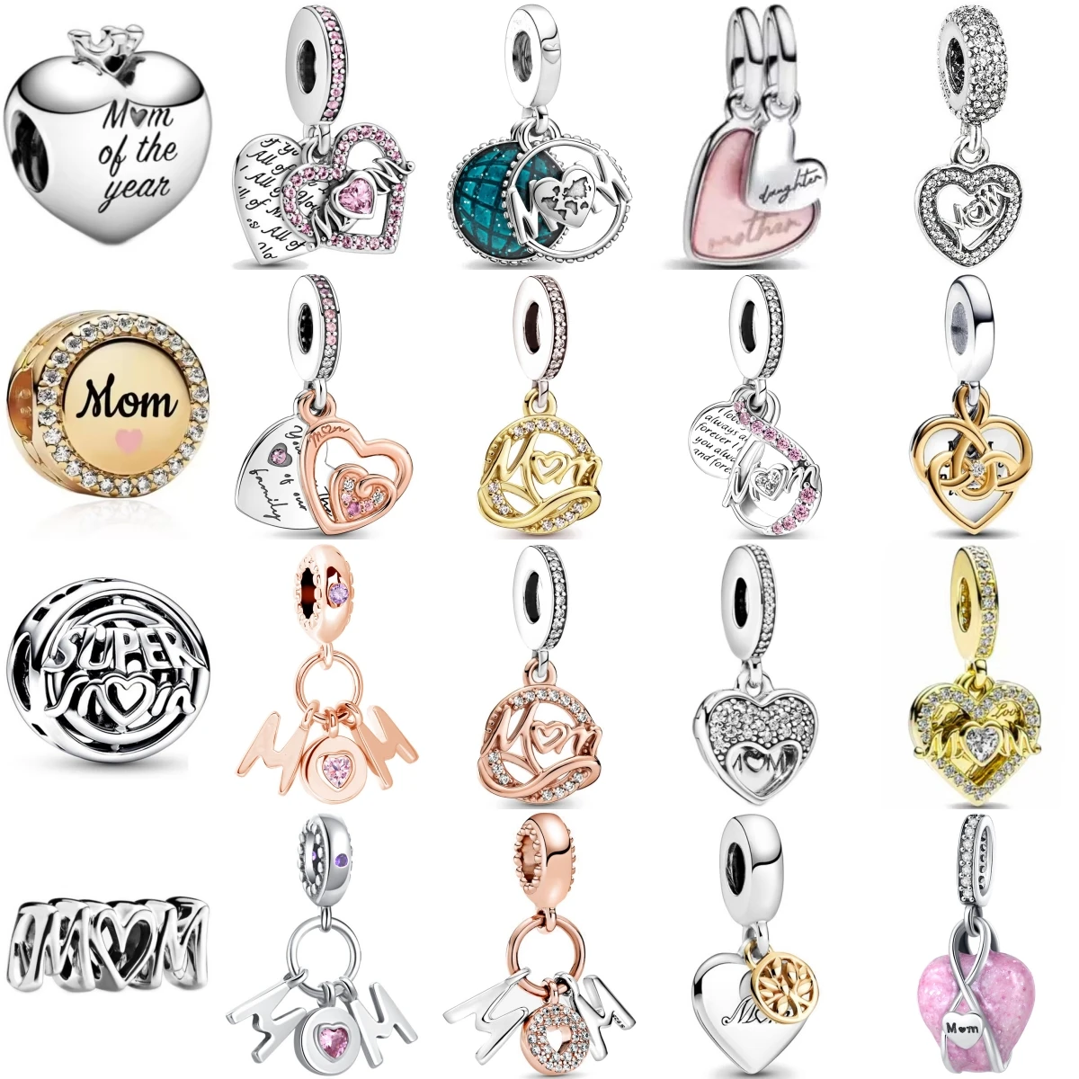 925 Sterling Silver Mom Pink Heart Charm Pendant Original DIY Women's Exquisite Bracelet Jewelry Accessories Mother's Day Gifts