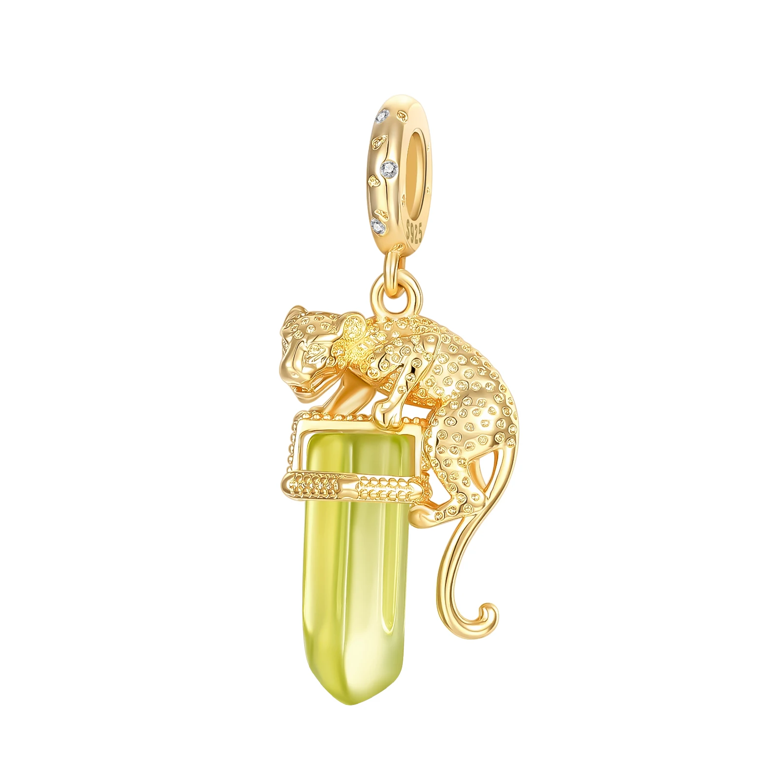 925 Sterling Silver Charm Luxury Animal Leopard Crystal Wand Pendant for Women Fit Original Bracelet Necklace DIY Accessories