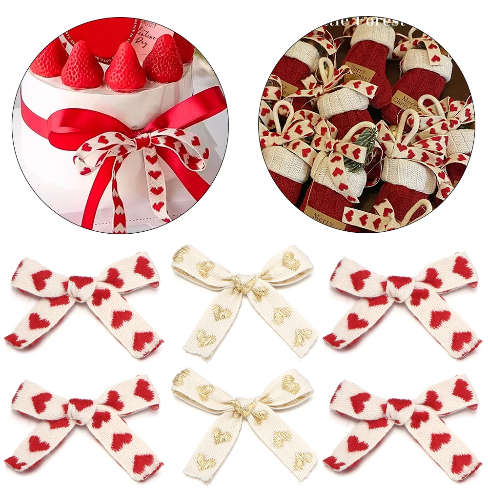 10pcs/lot Sweet Heart Embroidered Handmade Bows Ribbon Bowknot For DIY Crafts Ornaments Clothes Party Decoration Accessories ﻿