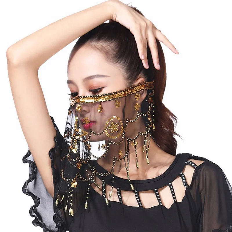 Belly dance Adult Children's Veil Plum Sequins Indian Dance Accessories Live Show Prop Mask Scarf