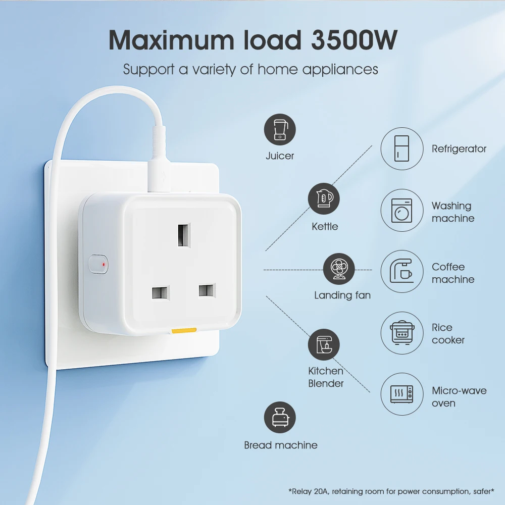 Tuya WiFi RF433 Smart Plug UK, Smart Socket, WiFi Plug Type-C 16A Adapter Power Monitoring Timer Voice Assistant