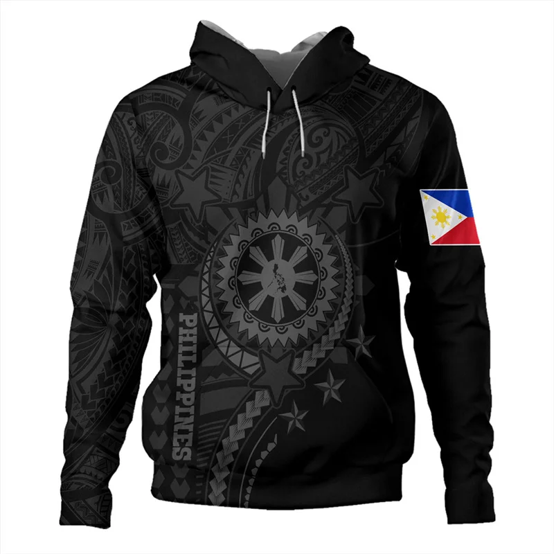 Vintage 3D Printing Republic Of The Philippines Flag Hoodies For Men Philippine National Emblem Graphic Hooded Hoody Long Sleeve