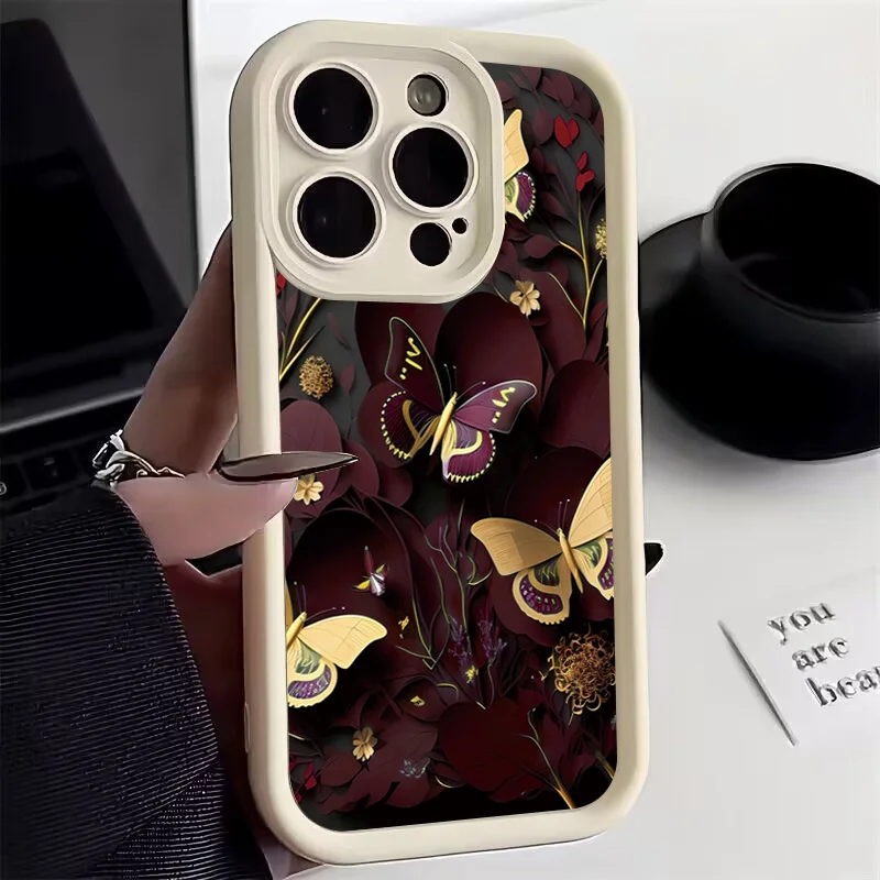 Butterfly Floral Burgundy Colorful Painting Case for Xiaomi Poco M6 X6 X5 F6 F5 Pro Mi 13 12 11 Lite 5G 14T 14 13T 12T Pro Cover