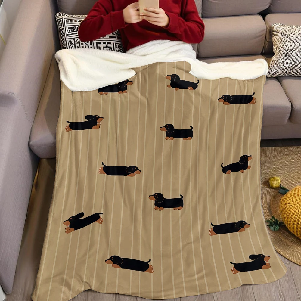 Dachshund Stripes Flannel Blanket Warm Soft Halloween Christmas Couch Warm Cozy Decorative Decor Gift for All Season