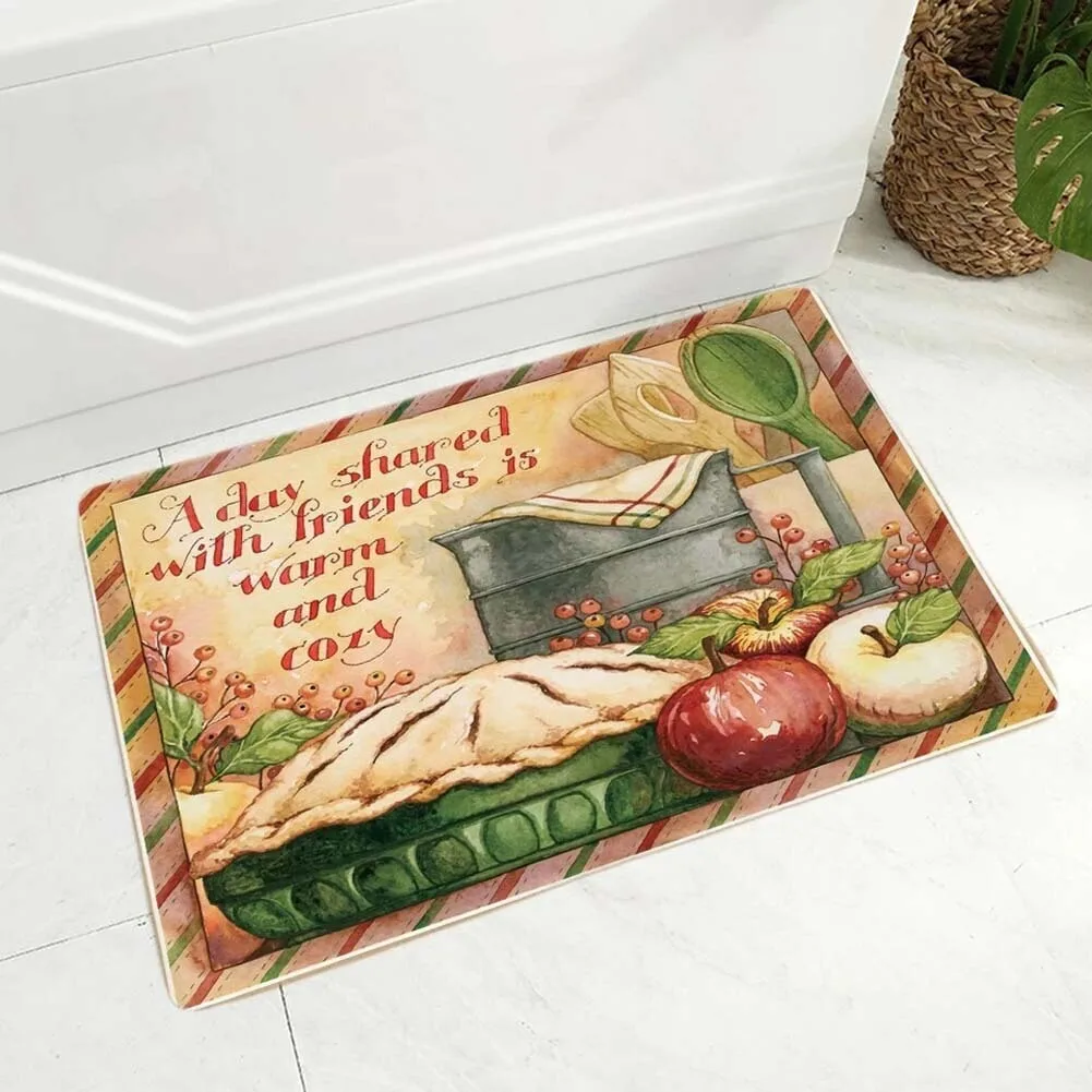 Vintage Lemon Teapot Rectangular Door Mat Floor Mat Watercolor Tea Cup Printed Floor Mat Kitchen Entrance Carpet Home Decoration