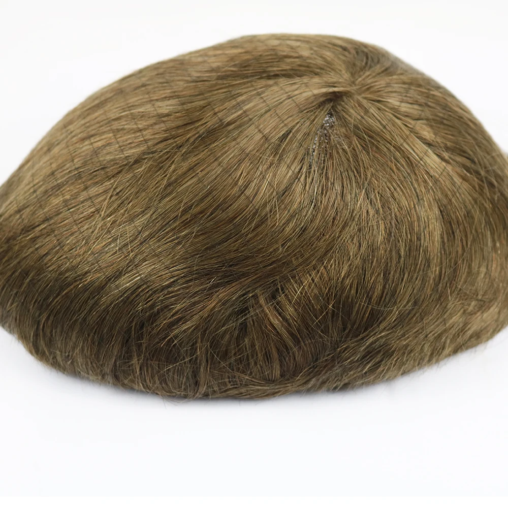 Potongan rambut palsu pria dasar Australia renda Swiss dengan rambut manusia Remy PU silikon sistem pengganti Wig pria dapat bernafas