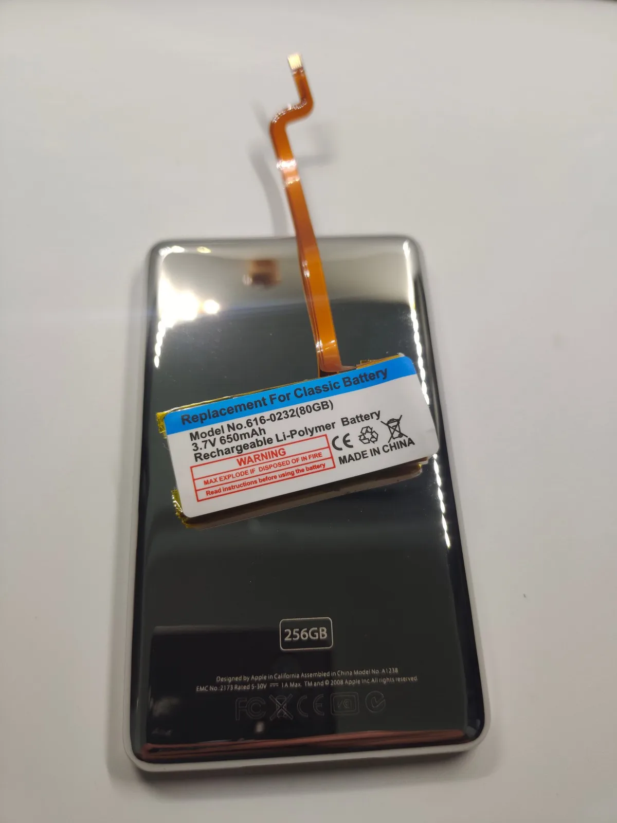 

Для iPod Video 5-й классический 6-й/7-й серебристый металлический задний чехол + аккумулятор 3000 мАч — подходит для тонких моделей 30 ГБ/80 ГБ/120 ГБ/160 ГБ