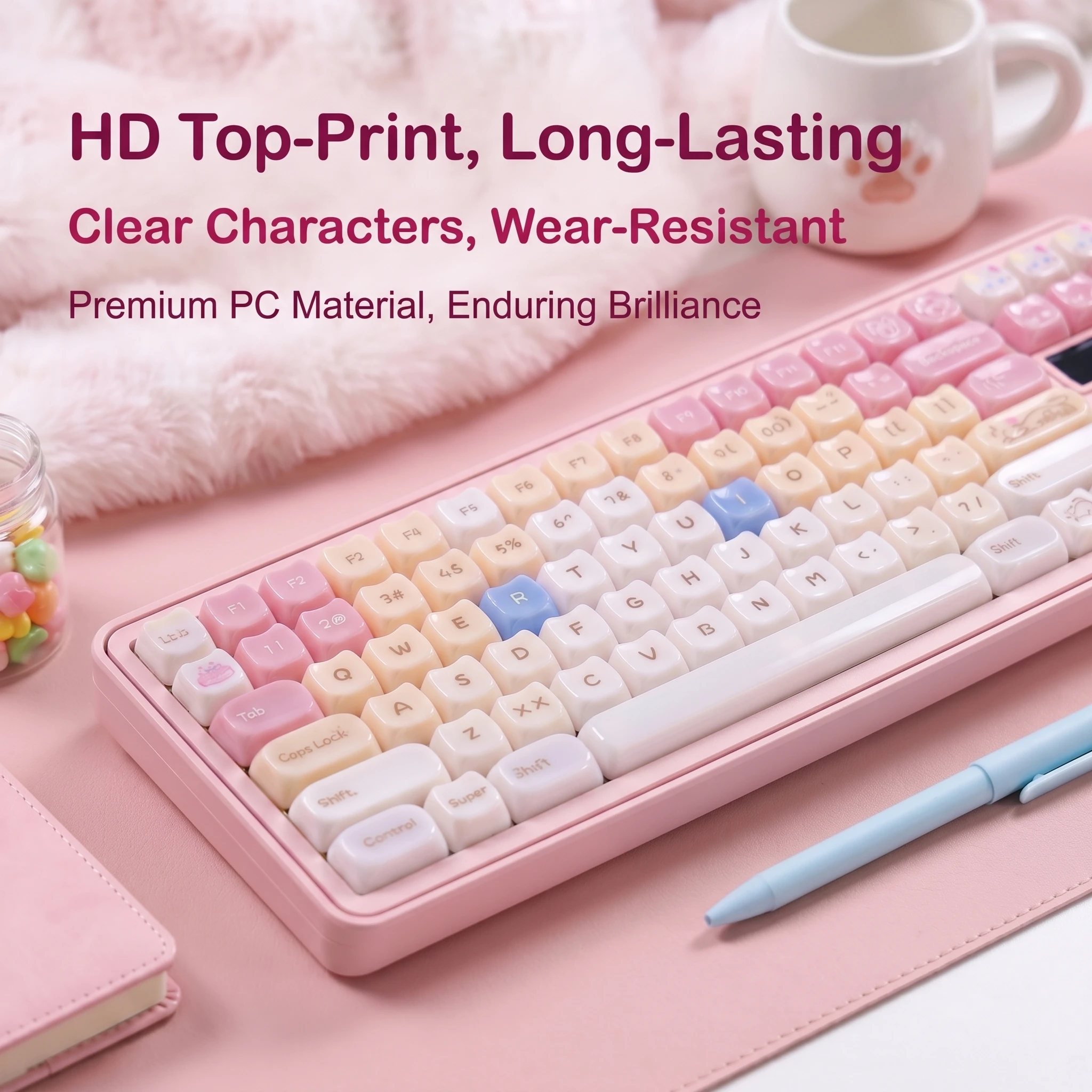 148 Keys MOA Cute PBT Keycaps, Glossy PC Transparent Design, Aesthetic Cute Style for Girls Mechanical Keyboards view 4