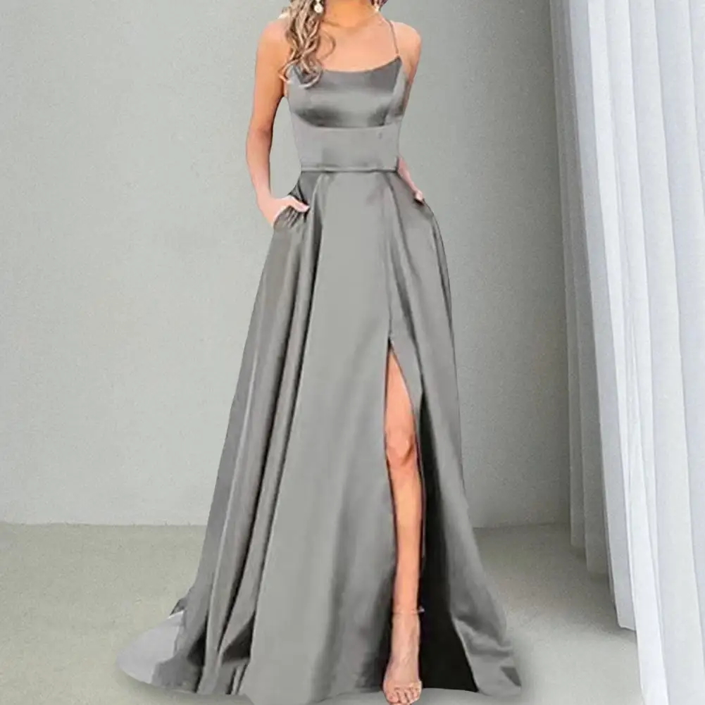 Women Spaghetti Strap Satin Prom Dress Long Elegant Mint Green Backless Summer A-line Maxi Evening Party Gown Vestidos Gala