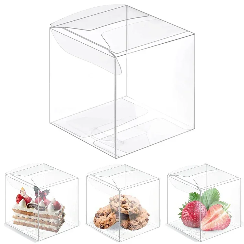 50/100pcs 5x5x5cm Transparent Plastic Gift Box Square PVC Boxes Candy Chocolate Biscuit Packaging Box Wedding Party Supplies