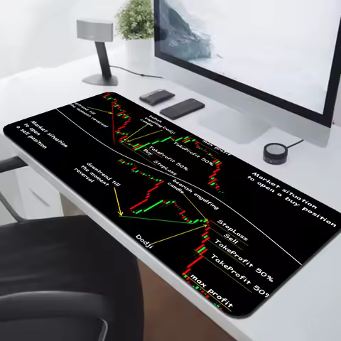 Stock Market Candle Chart Gaming Accessories Keyboard Computer Mouse Pad Speed Pc Cabinet Mousepad Gamer Desk Mat Xxl Large Mice