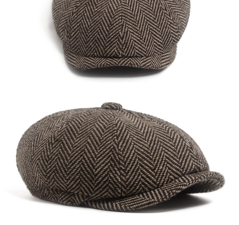 Neue Retro Fischgräten Zeitungsjunge Mütze Für Männer Herbst Winter Warme Baskenmütze Frauen Mode Vintage Hut Hip Hop Weibliche Flache Kappen Berets – Detail 11