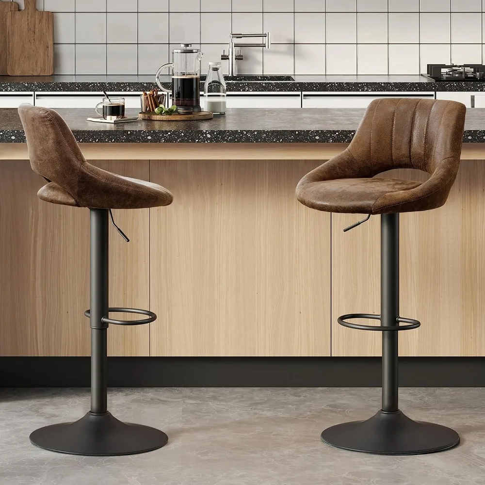 Bancos de bar, conjunto de 2, bancos de bar giratórios modernos de meados do século, bancos de bar ajustáveis em altura, cadeiras de bancos de bar com altura de balcão com