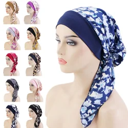 Pre-Tied Women Chemo Inner CapTurban Muslim Hijabs Printed Headscarf Hair Loss Caps Cover Beanies Cancer Femme Hat Headwear Wrap