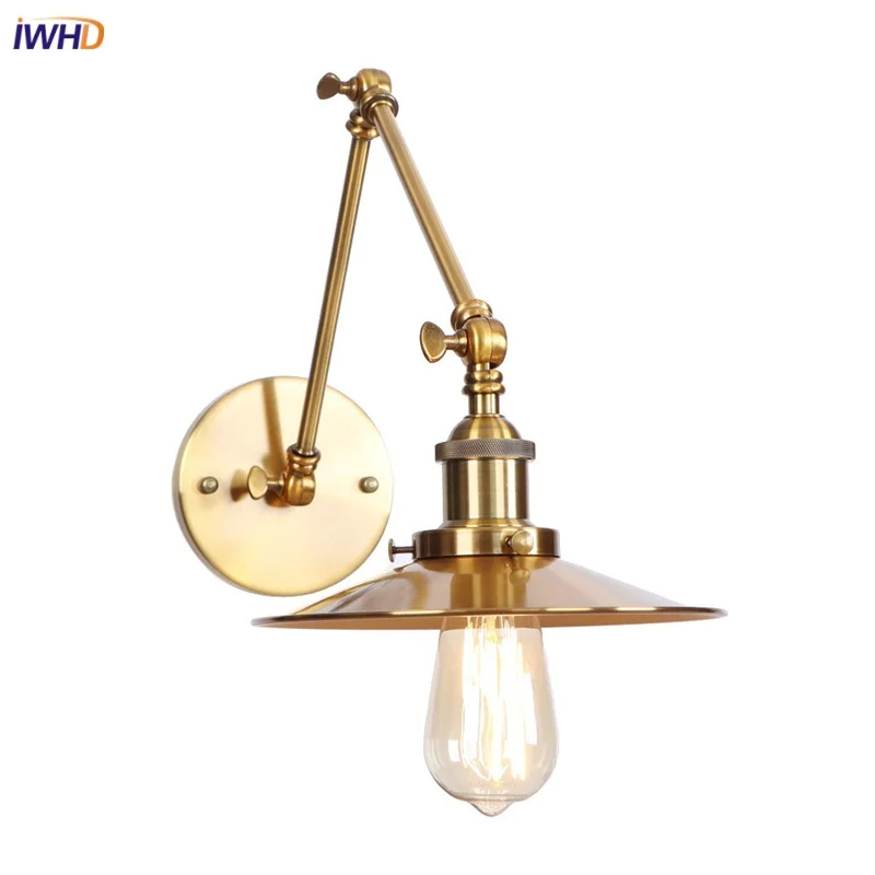 

IWHD Retro Industrial Gold LED Wall Lamp Cafe Bedroom Dining Room Hallway Home Decor Iron Vintage Swing Arm Stair Light Fixtures