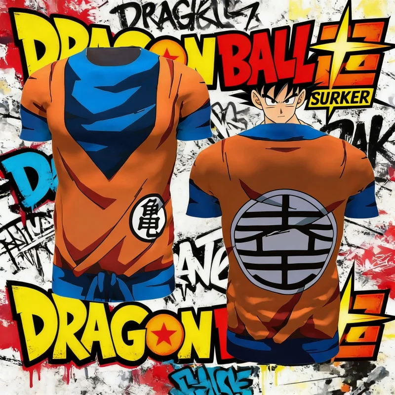 Camiseta Deportiva Retro de Secado Rápido Dragon Ball Verano 2026, Estampado Goku Gi y Kame Kanji, Talla Grande, Unisex, para Entrenamiento, Adultos y Niños