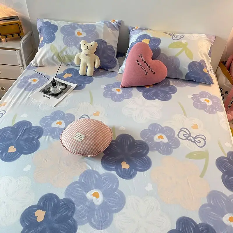 Cute Cartoon Fitted Bed Sheet Single Piece 3pcs Simmons Mattress Dust-proof Protective Cover Anti Slip Fixed Bed Sheet Summer