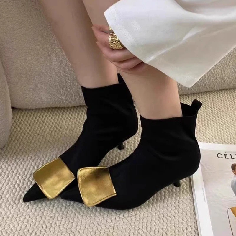 

Pointed Toe High Heels Women Ankle Boots Sexy Heeled Shoes 2025 Winter Luxury Brand Party Dress Shoes Sexy Pumps Chelsea Boots