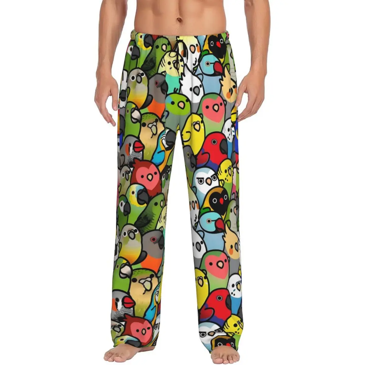 

Пижамные штаны с изображением попугая и птицы на заказ, одежда для сна, мужские эластичные пояса, милые штаны для сна с попугаем и карманами