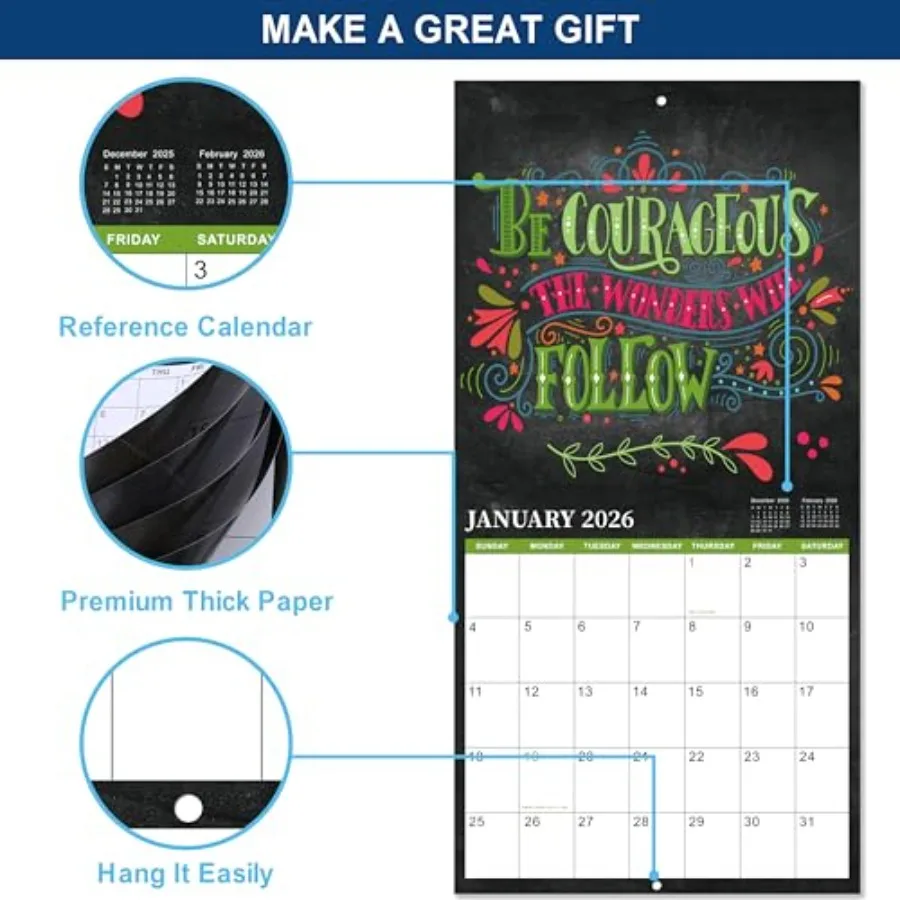 Calendario 2026 Calendario da parete 2026 2026 gennaio 2026 dicembre 2026 12" x 24" Aperto Calendario da parete 2026 12 mesi Blocco non incollato Motivatiol C