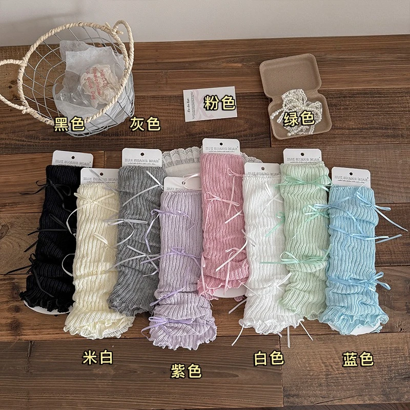 Spring and Summer Lightweight Ankle Socks with Pretty Bows - A Lolita Style Lace-up Thigh-high Stockings for Sweet Young Girls.