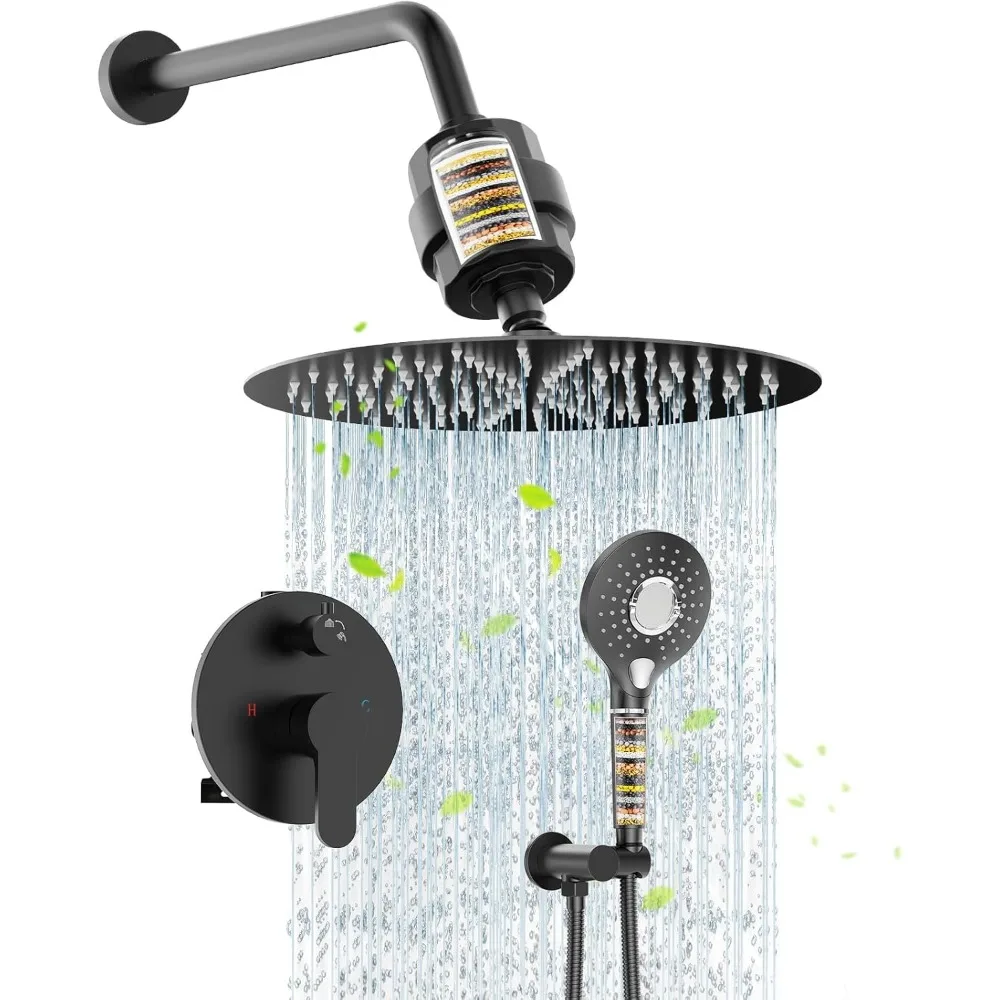 12 Inch Dual Rainfall Shower Head Combo - High Pressure 3 Spray Mode Showerhead-Included Rough in Valve and Trim Kit