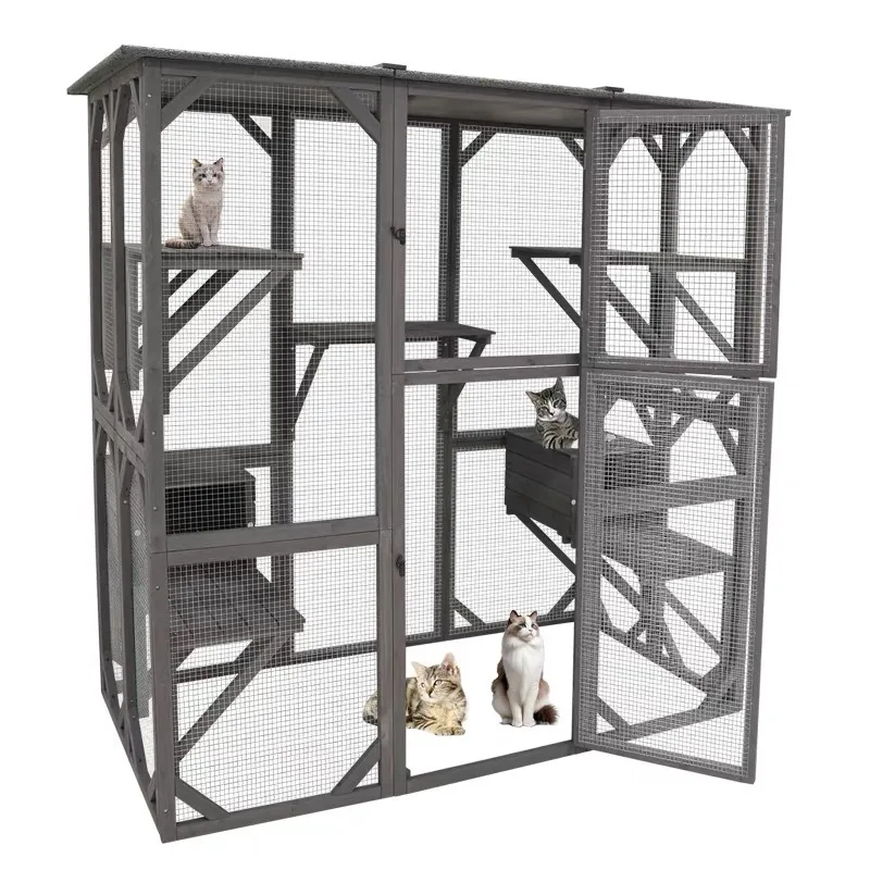 Hot Selling Outdoor Cat Fence Solid Wood Multifunctional Cat Villa Pet Breeding Cage