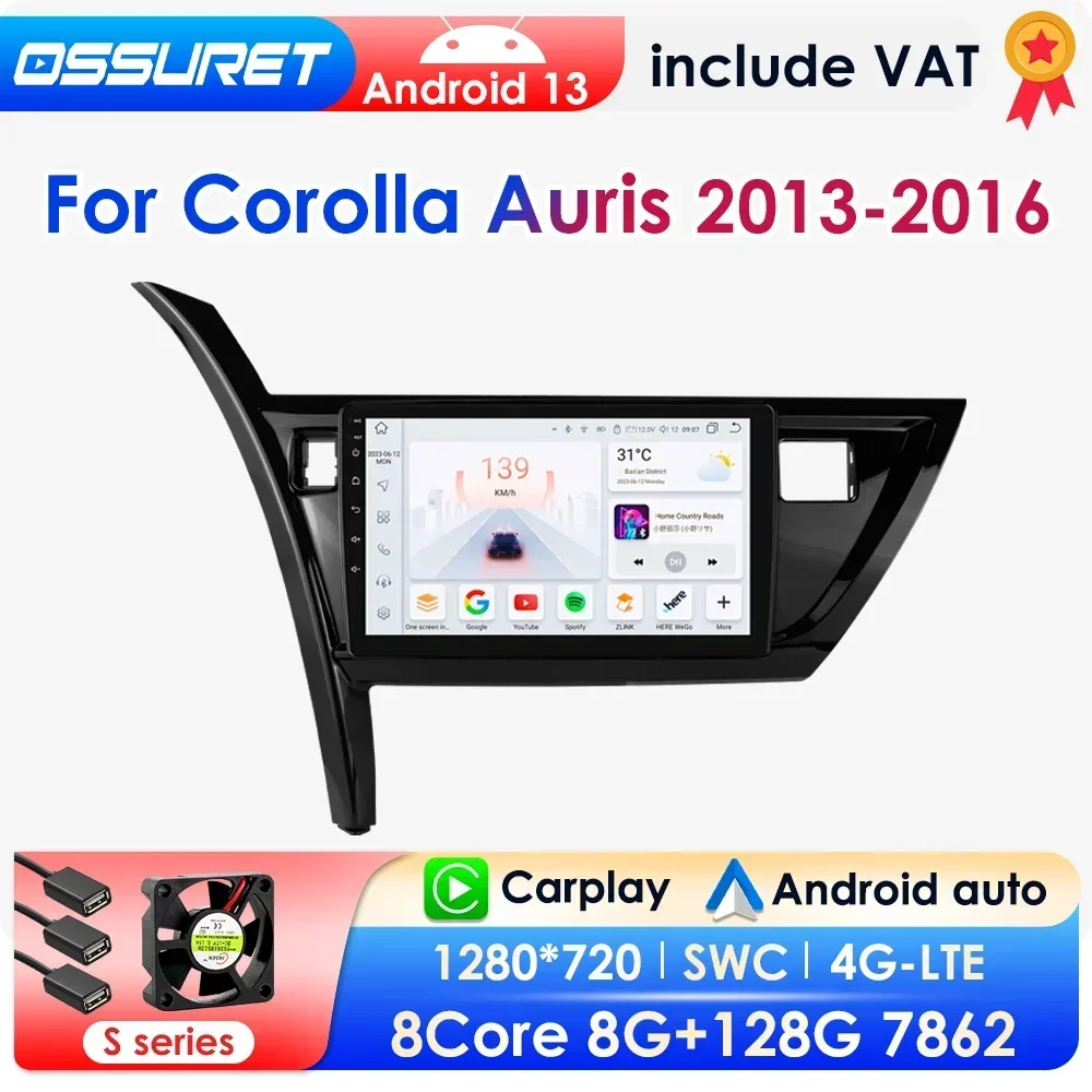 8G 128G Android 13 Autoradio per Toyota Corolla Auris 2013-2016 lettore multimediale per auto Navi GPS Carplay 2din Autoradio No DVD