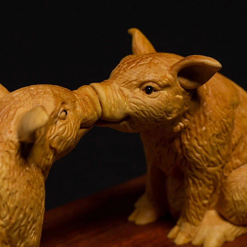 

Zodiac Pig Boxwood Kiss Home Solid Wood Creative Lucky Feng Shui Office Carving Crafts 12 Ornaments