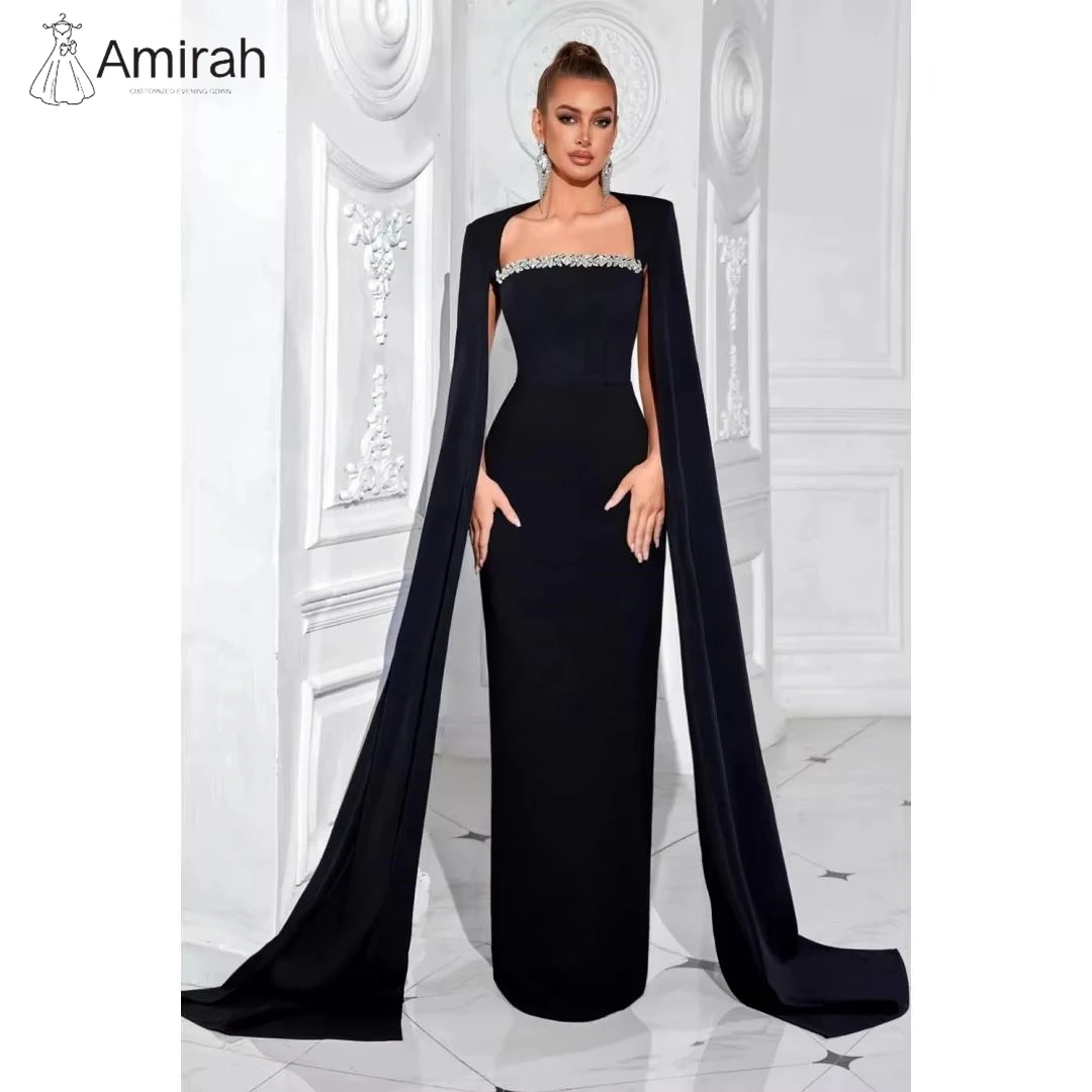 

Amirah Women Evening Dress 2025 Black Shawl Custom Made Fishtail Long Style Elegant Women's Dresses for Wedding Party Dress Prom