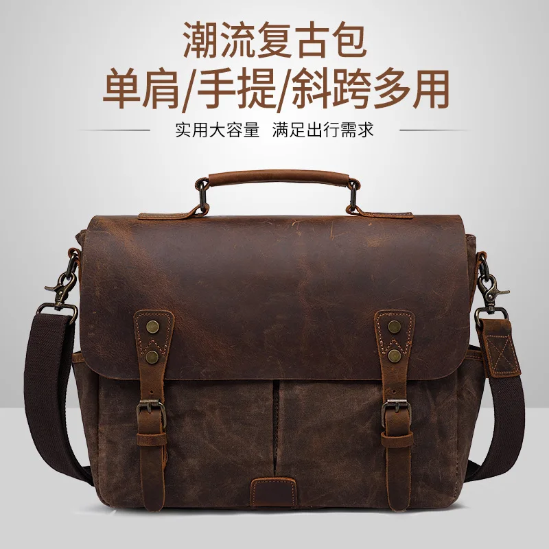 الرجعية الرجال حقيقية واحدة الكتف حقيبة يد كروس الأمتعة يسافر الجلود النفط الشمع حقيبة قماش قنب حقيبة وظيفية حقائب كبيرة
