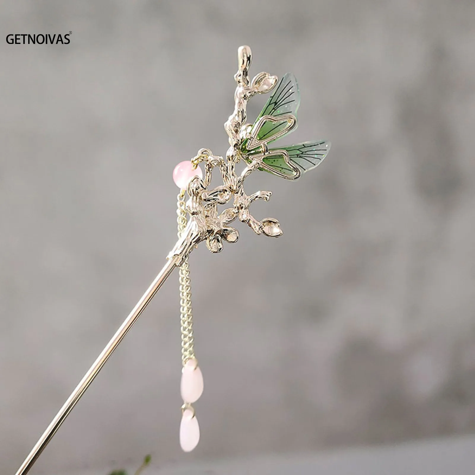 Metal Chinese Style Hair Stick Flower Dragonfly Rhinestone Hair Chopsticks Hairpin Tassel Hair Clip Hair Accessories Headdress