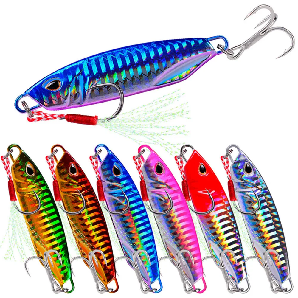 

1pcs Metal Fishing Bait 10g-50g Spoon Sea Bass Lead Jig Fish Lure 6 Color Artificial Lifelike Jigging Lure Bass Hook LF094